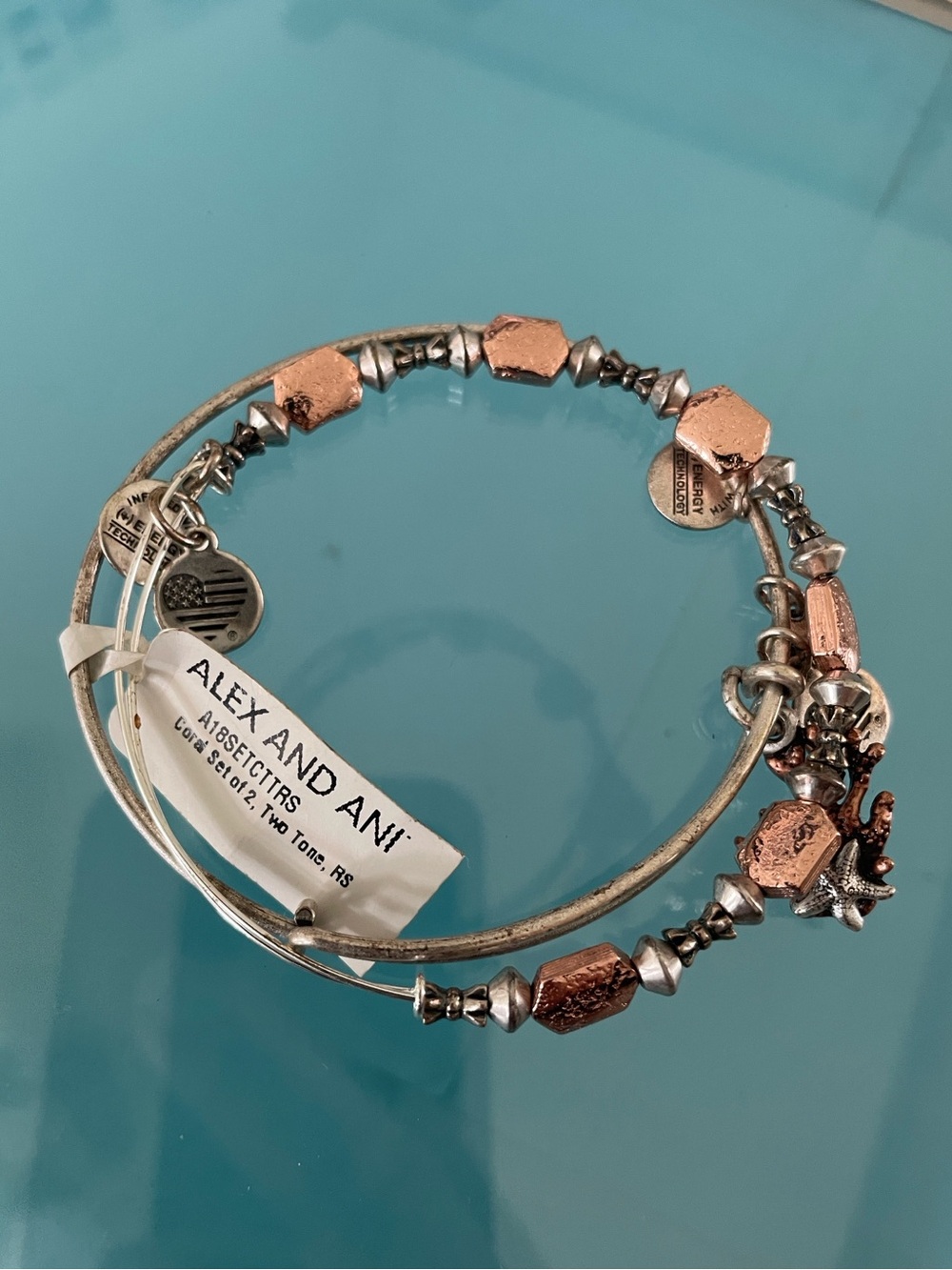 Alex and Ani Two-Tone Copper & Silver Charm Beaded Bangle Set